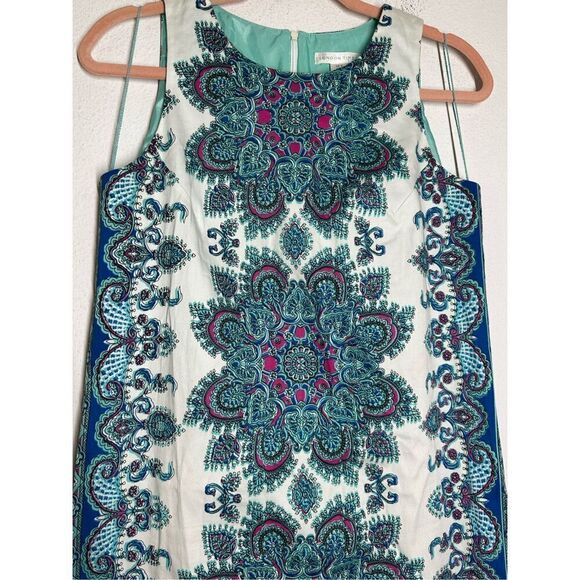 London Times Shift Dress Zipper Knee Length Geometric Floral Print Size 8 - Picture 2 of 11